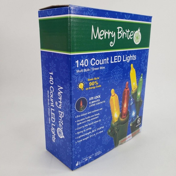 Merry Brite 140 ct LED Lights Multi Color Bulb Christmas Patio Kids Room Decor - Picture 2 of 8